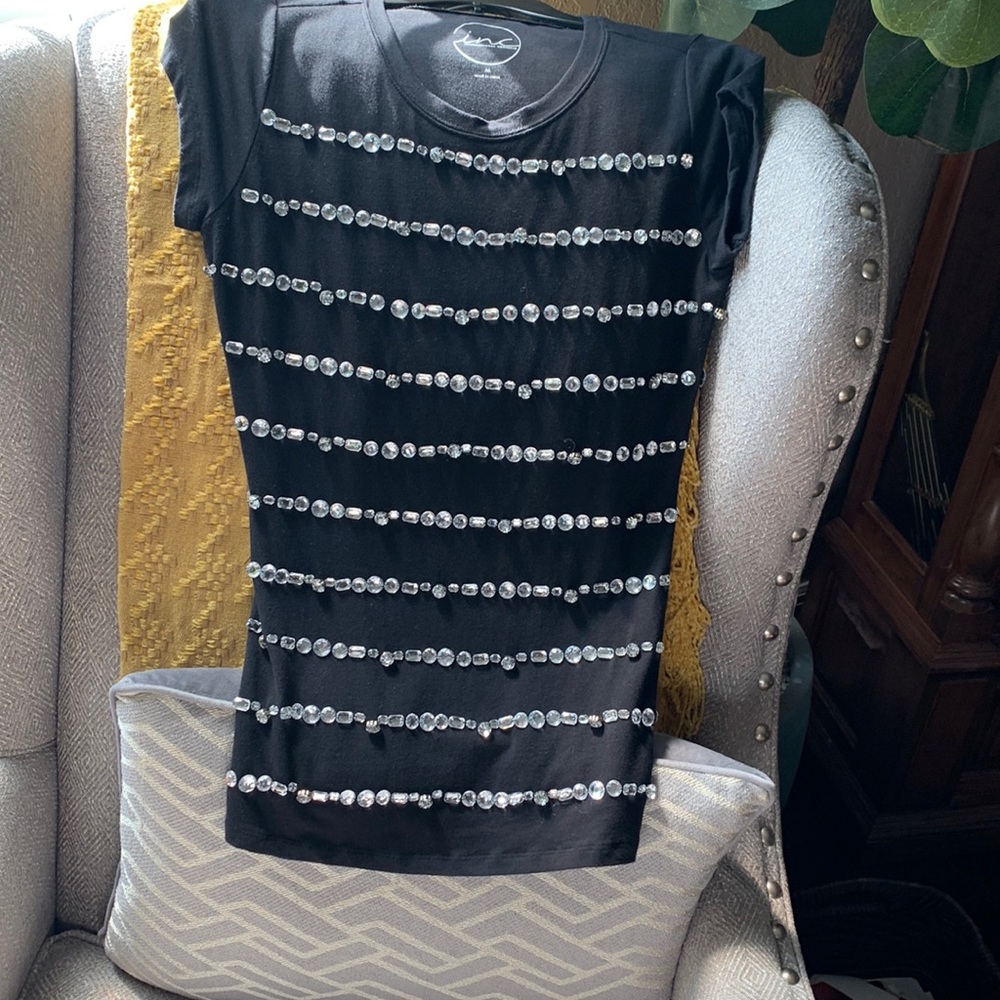 INC bejeweled black top